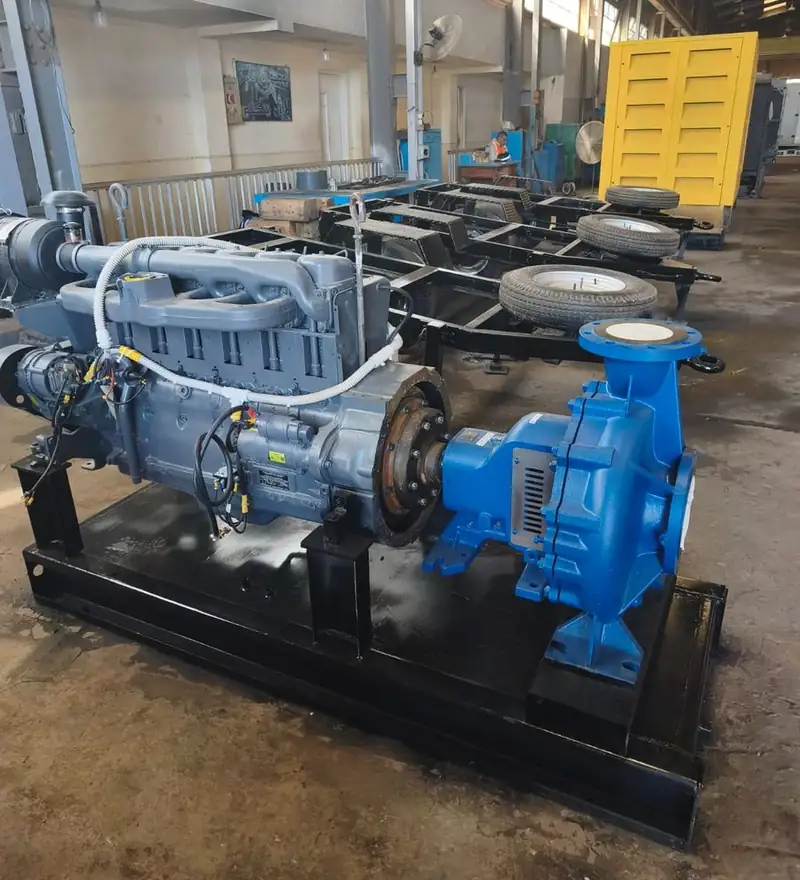 A C.R.I. centrifugal pump coupled to a diesel engine on its base frame